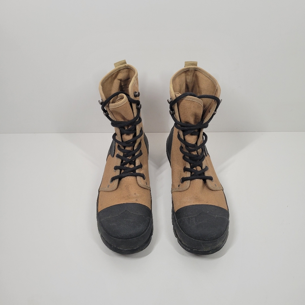 Hunter Commando Tan Canvas Lace Up Black Rubber Hiking Boots Men Sz 8 - Picture 2 of 7